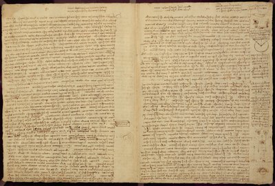 コーデックスレスターのページ、1508-12（リネン紙にセピアインク） 作： Leonardo da Vinci